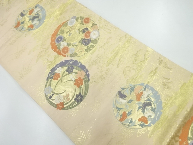 雪輪に花模様織出し袋帯